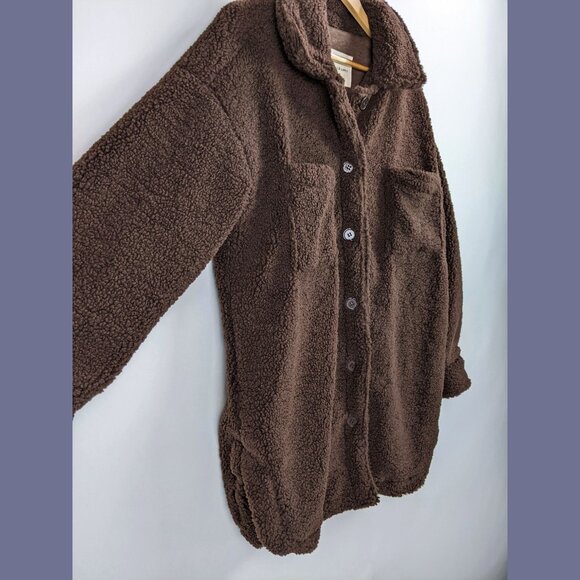 NWT Thread & Supply Size M Sherpa Shacket Fleece Teddy Cozy Jacket Coffee Brown - Picture 3 of 7